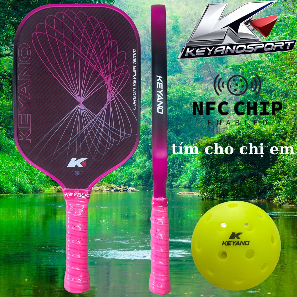 VỢT PICKLEBALL KEYANO CACBON KEVLAR (màu hồng)